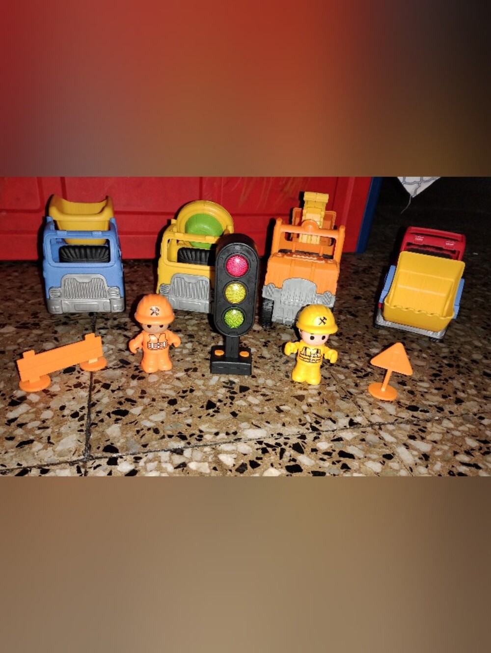 Kids Construction Truck Playset with Orange Figures and Accessories